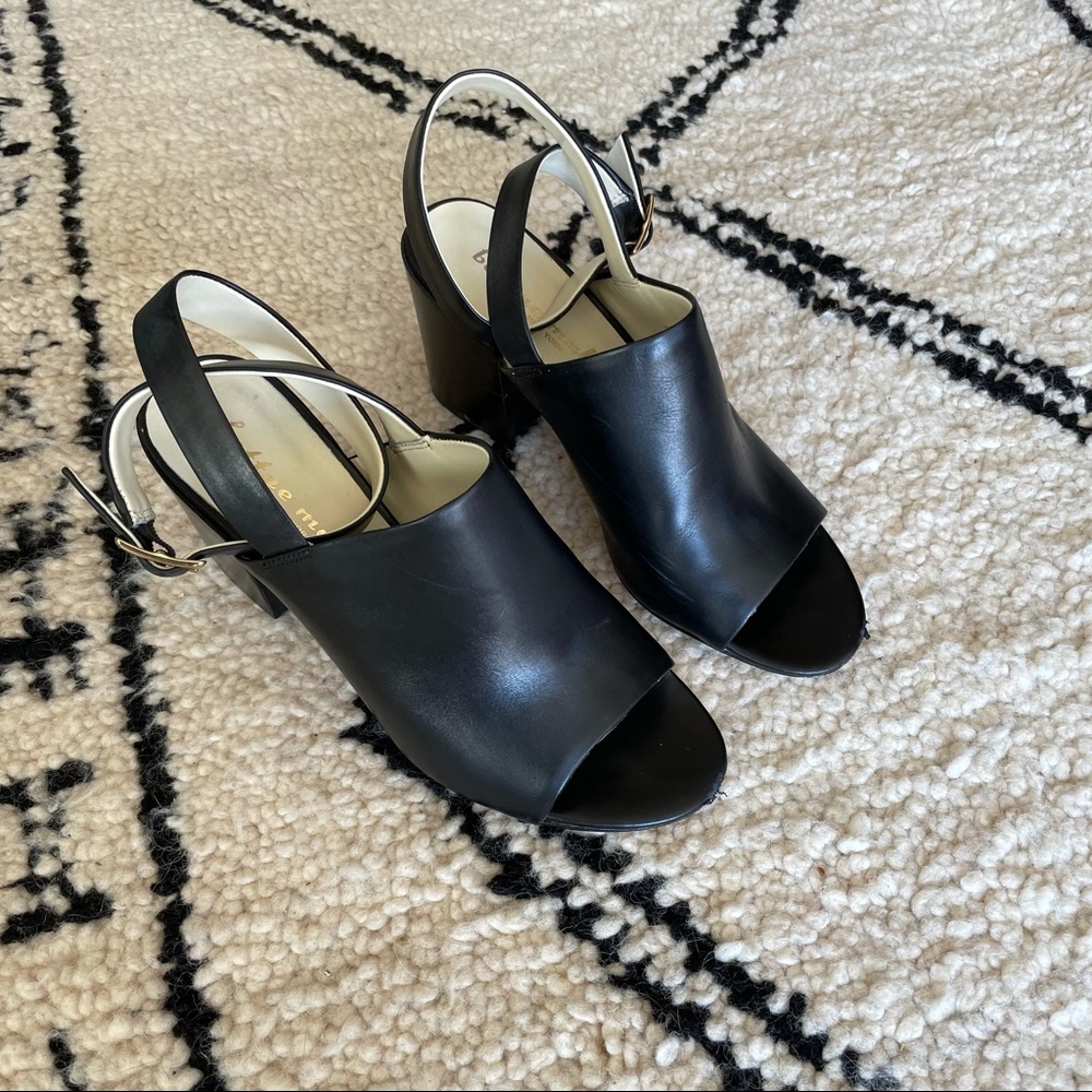 Leather Mules with Heel and Ankle Strap